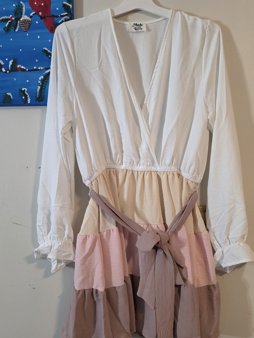 Made With Love Colorblock Tie-Waist Dress in White, Cream, Pink, Taupe